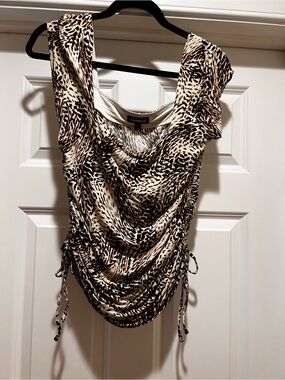 Express Cream Animal Print Drape Tank with Brown & Black Spots